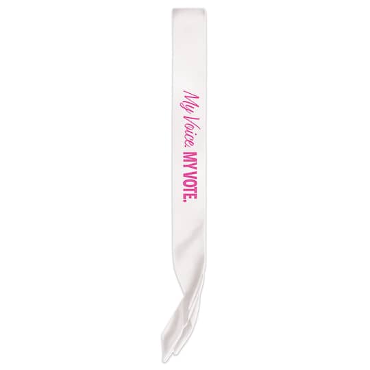 Beistle 33" White & Pink My Voice My Vote Satin Sash